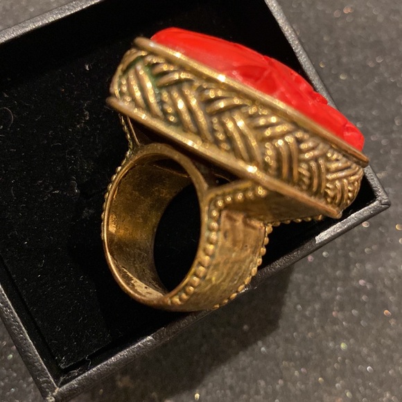 Bronze and Carved Resin Statement Ring - Picture 2 of 4